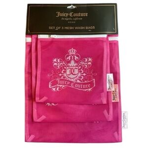 Juicy Couture Mesh Wash Bags Travel Organization Set of 3 - Hot Pink JC Logo
